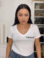 White Vegan V-neck Fitted T-shirt